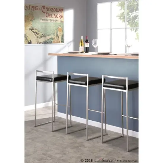 Set of 2 30" Fuji Stacker Barstools Metal/Black - LumiSource image {3}