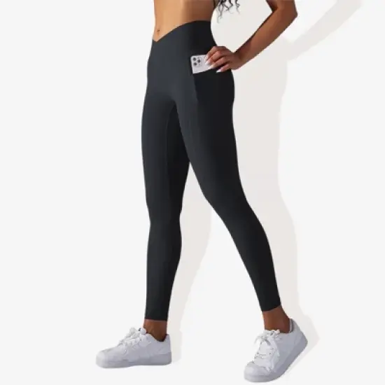 Anna-Kaci Active Women's Overlap High-Waisted with Pockets Seamless Yoga Workout Compression Tights image {8}