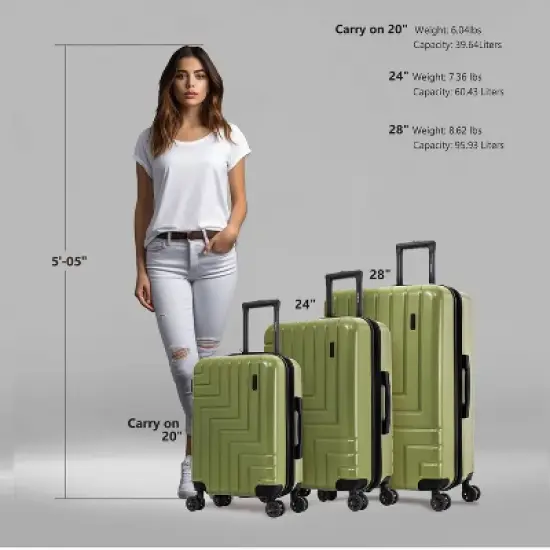 DUKAP Zahav Lightweight Hardside Spinner 3pc Luggage Set - Green image {2}