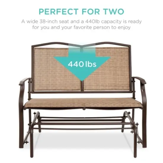 Best Choice Products 2-Person Outdoor Swing Glider, Patio Loveseat, Steel Bench Rocker for Porch w/ Armrests image {3}