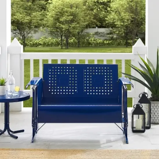 Bates Outdoor Metal Loveseat Glider - Navy - Crosley: Steel Frame, UV & Weather-Resistant, 2-Seater Patio Sofa image {2}