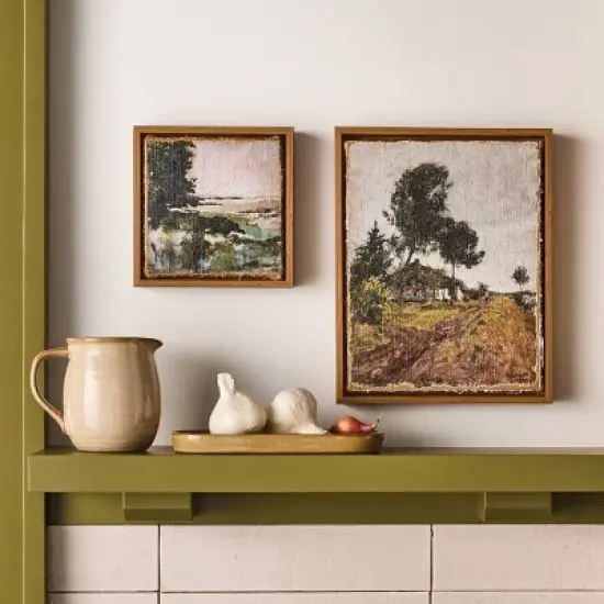 2pc 5.5"x5.5" and 7.5"x9.5" Landscape Burlap Wall Art Set - Hearth & Hand&trade; with Magnolia image {1}