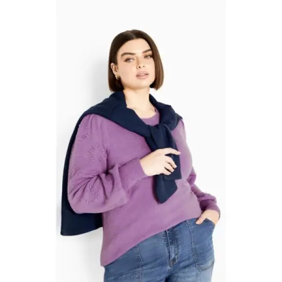 Women's Plus Size Nicky Pom Pom Sweater - wisteria | AVENUE image {3}