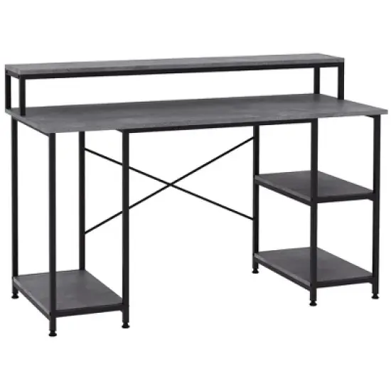 HOMCOM 55 Inch Home Office Computer Desk Study Writing Workstation with Storage Shelves, Elevated Monitor Shelf, CPU Stand image {6}