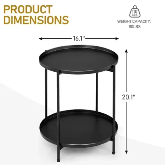 Karl Home|Black Patio Steel Side Table With Two Layers image {1}