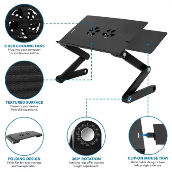 Mount-It! Lightweight Adjustable Laptop Stand with Built-in Cooling Fans and Mouse Pad Tray | Ergonomic & Portable Laptop Stand For Bed, Couch & Table image {7}