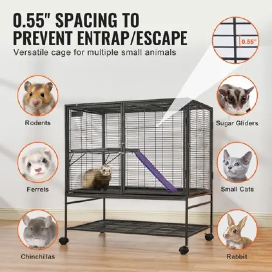 VEVOR 39" Rolling Metal Ferret Cage, Large 2-Tier Critter Nation Cage, Small Animal Cage with Ramps & Tray, Easy to Set up for Pet Rats, Hamster image {3}