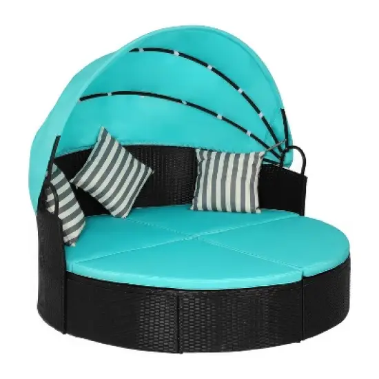 FDW Modern Outdoor Round Daybed with Retractable Canopy​, Blue image {7}