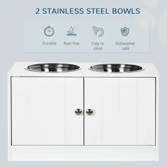 Gulches PawHut Large Elevated Dog Bowls with 44L Storage Cabinet - White image {3}