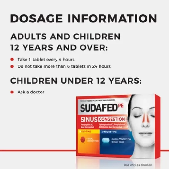 Sudafed PE Day + Night Maximum Strength Sinus Decongestant Tablets - 20ct image {2}