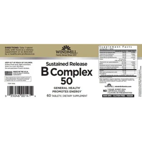 Windmill Vitamin B-complex Tablets Sustained Release - 60 Ct image {2}