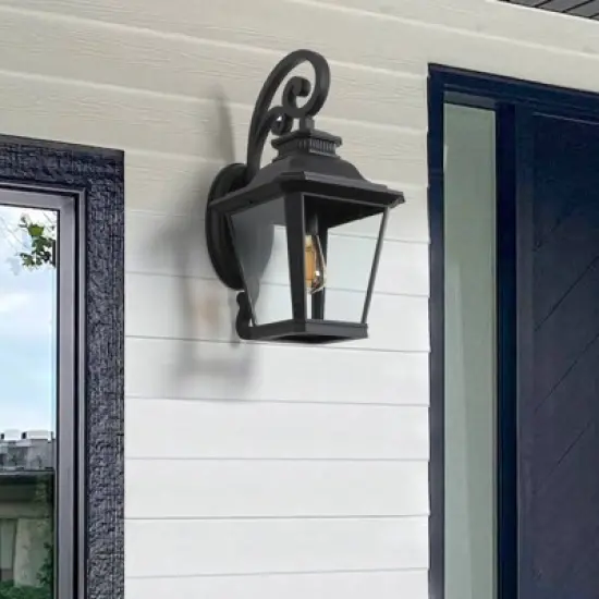 Wellfor 21" Aluminum Outdoor Wall Light: Lantern-Style, Waterproof, Patio Decor - Black image {4}