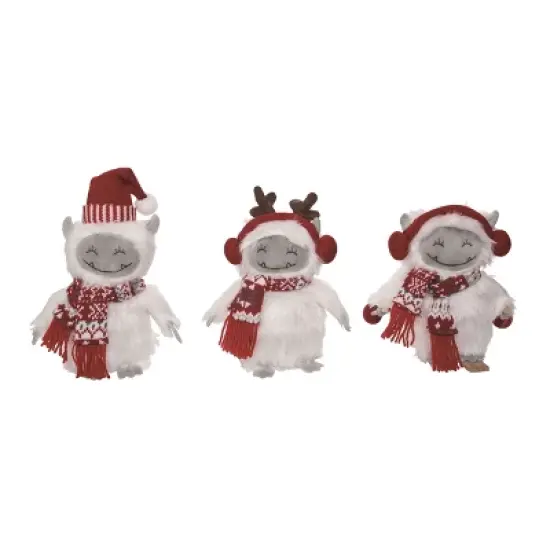 Transpac Small Plush Yeti Decor Set of 3 Christmas Home Decorations Soft Polyester Holiday Accents image {1}