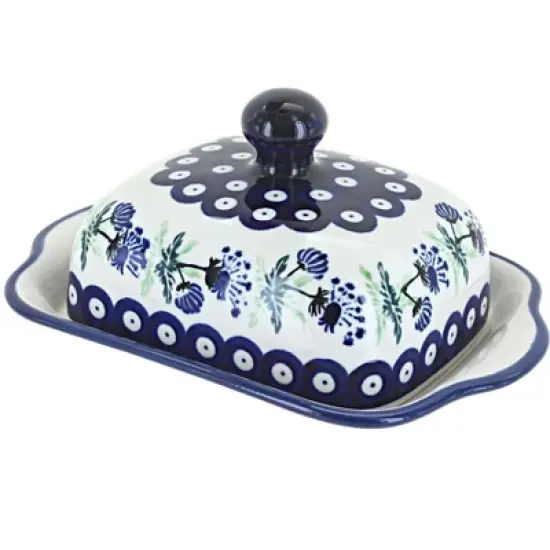 Blue Rose Polish Pottery 858 Zaklady Square Butter Dish image {10}