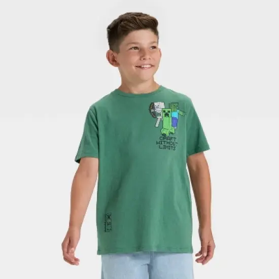 Minecraft Boys' Creeper Short Sleeve Graphic T-Shirt - Green image {1}