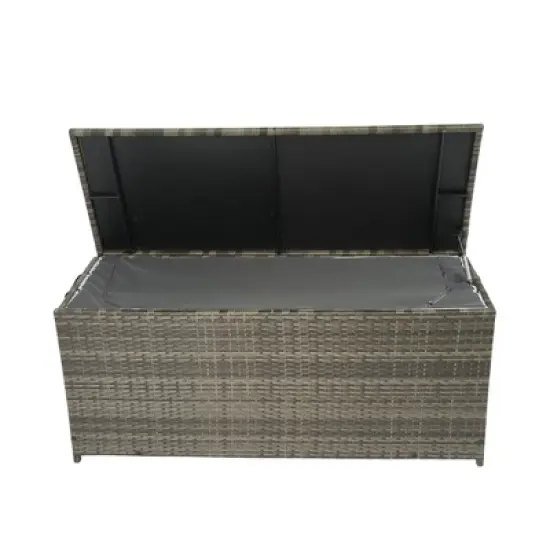 WELLFOR 113 gal Rattan Patio Deck Box Gray image {10}
