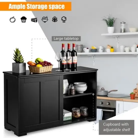 Costway Kitchen Storage Cabinet Sideboard Buffet Cupboard Wood Sliding Door Pantry image {5}