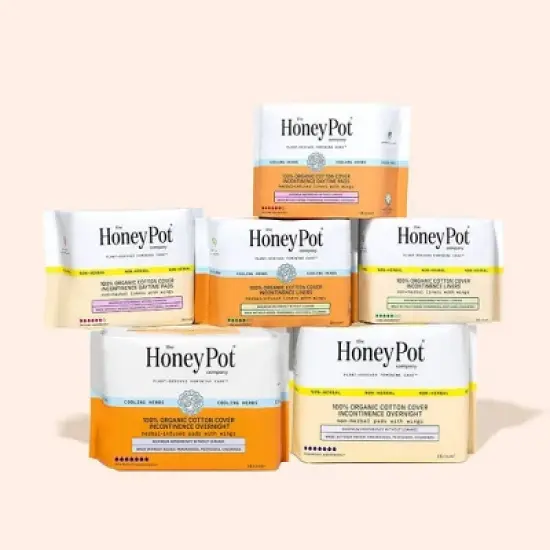 The Honey Pot Company, Herbal Overnight Incontinence Pads with Wings, Organic Cotton Cover - 16ct image {6}