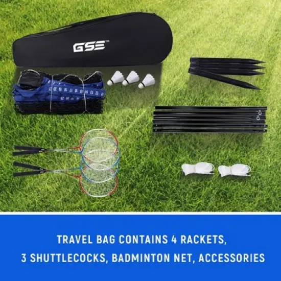 GSE Recreational Badminton Complete Set with Portable Badminton Net, 4 Badminton Rackets, 3 Shuttlecocks & Carrying Bag image {2}