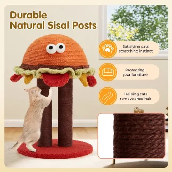 EROMMY 18.5" Hamburger Cat Tree, Cute Cat Scratcher With Dual Natural Durable Sisal Scratching Posts, Sisal Cat Scratcher Post For Indoor image {6}