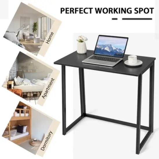 Costway Folding Computer Desk No Assembly Study Writing Table for Small Spaces Walnut/Black/Brown/White image {9}