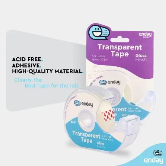Enday Tape Dispenser with Clear Glossy Transparent Tape &ndash; Adhesive Mounting Tape Roll for School, Office, Gift Wrapping & General Use image {3}
