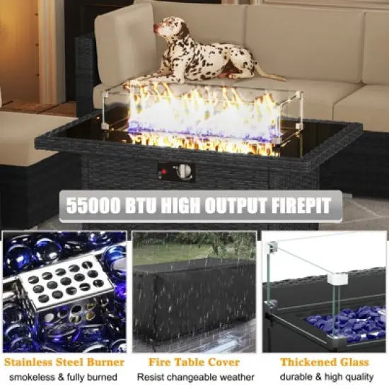 LayinSun 7 Pieces Outdoor Patio Furniture Set with 44" Fire Pit Table Rattan Sectional Sofa Conversation Sets image {3}