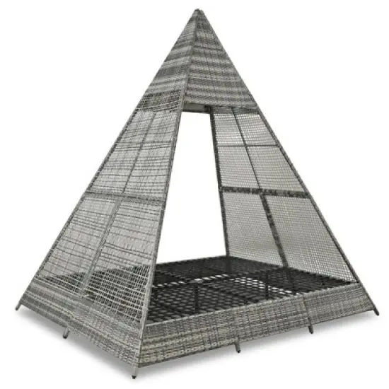 FURNIinspire Patio Chaise Lounges Patio Daybed With Cushions And Tent, Outdoor Wicker Sunbed For Backyard, Garden, Gray And Blue, 72.4&ldquo;*90.5"*102.4" image {3}