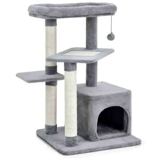 Costway Cat Tree Indoor Activity Cat Tower w/ Perch & Hanging Ball for Play Rest image {9}