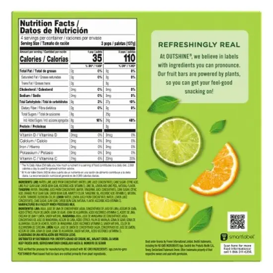 Outshine Lime Tangerine & Lemon Frozen Fruit Bars - 12ct image {2}