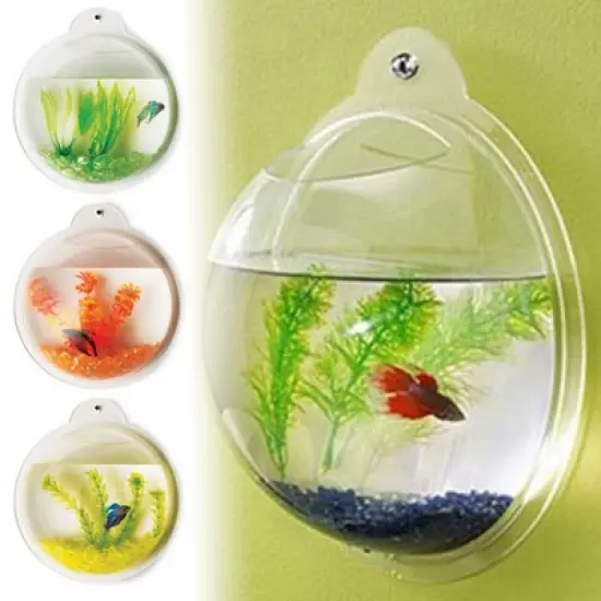 Modern Home Fish Bubble Aquarium - Deluxe Acrylic Wall Mounted Fish Tank w/Bonuses image {1}