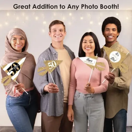 Big Dot of Happiness We Still Do - 50th Wedding Anniversary - Triangle Anniversary Party Photo Props - Pennant Flag Centerpieces - Set of 20 image {3}