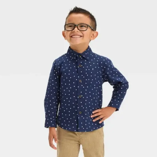 Toddler Boys' Long Sleeve Dot Printed 'Button-Down' Shirt - Cat & Jack&trade; Navy Blue image {3}