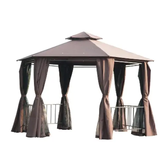 Outsunny 13' x 13' Outdoor Patio Gazebo Canopy Pavilion with Removable Mesh Netting, Curtains, Double Tiered Roof, UV Protection & Large Floor Space image {7}
