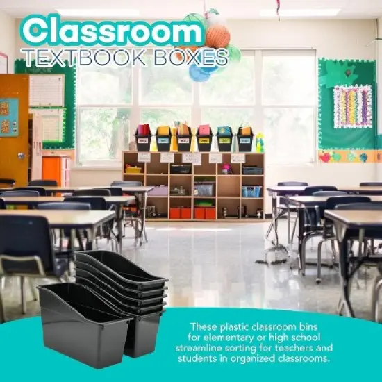 4E's Novelty 6 Pack Large Book Bin with Labels, Durable Black Book Bins for Classroom, Large Plastic Bins for Books, Sturdy Containers for Books image {5}