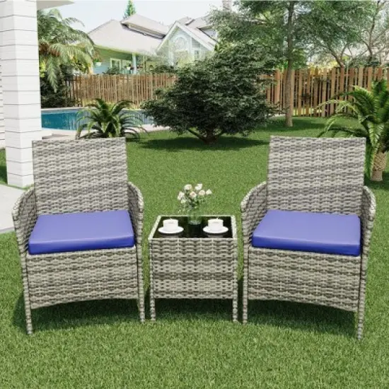 Patio Furniture Set 3 Pieces,Outdoor Patio Conversation Sets, PE Rattan Wicker Furniture Sets with 2 Chairs image {13}