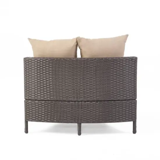 Christopher Knight Home 2pc Newton Wicker Outdoor Patio Curved Loveseat Sectional with Cushions Dark Brown/Beige image {7}