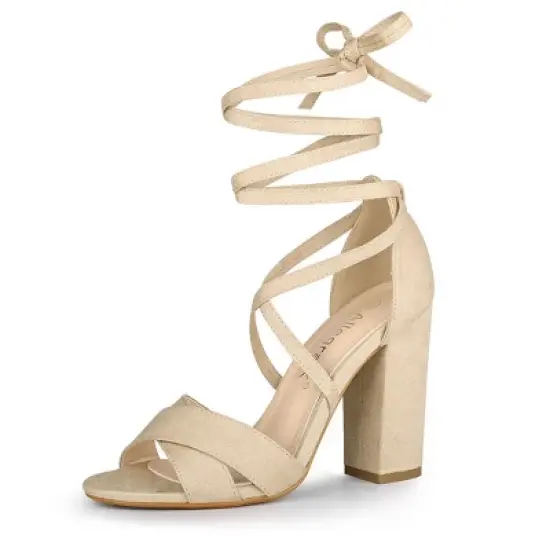 Allegra K Women's Crisscross Front Block Heeled Lace Up Sandals image {12}