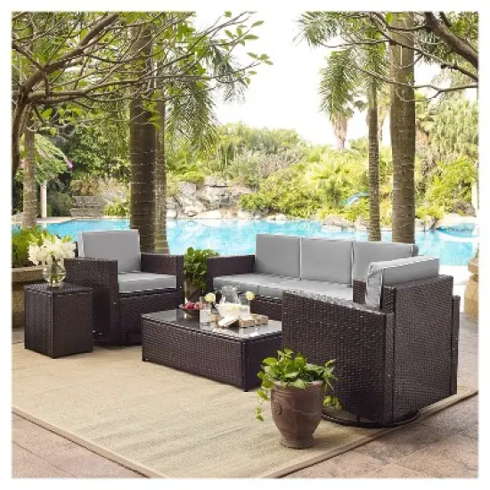 Palm Harbor 5pc All-Weather Wicker Patio Sofa Conversation Set w/Swivel Chairs - Crosley image {4}
