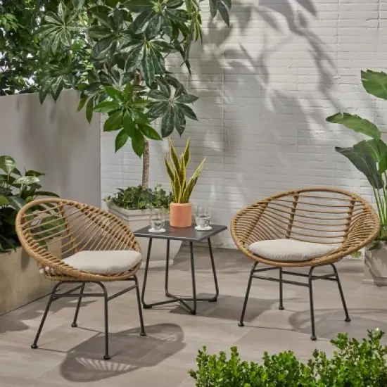Set of 2 Outdoor Woven Rattan Patio Chairs with Cushions,Modern Basket Lounge Chairs with Steel Frame for Balcony or Garden-Maison Boucle image {7}