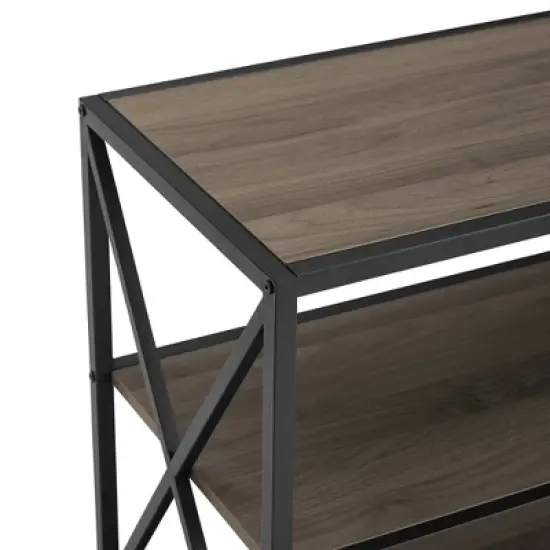 Modern Industrial X Frame Metal and Wood Media Bookshelf - Saracina Home image {4}