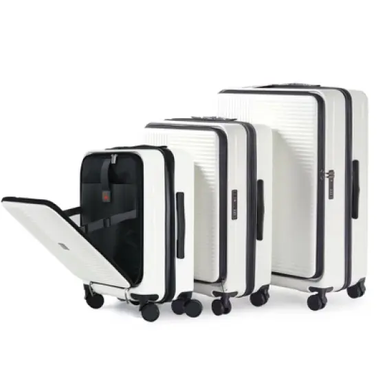Gulches Luggage,with front opening,TSA approved lock,hardshell suitcase,White image {7}