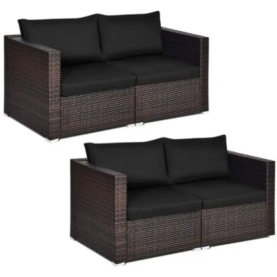 Costway 4PCS Patio Rattan Corner Sofa Sectional Furniture SetBlue\Beige\Navy Cushion image {11}