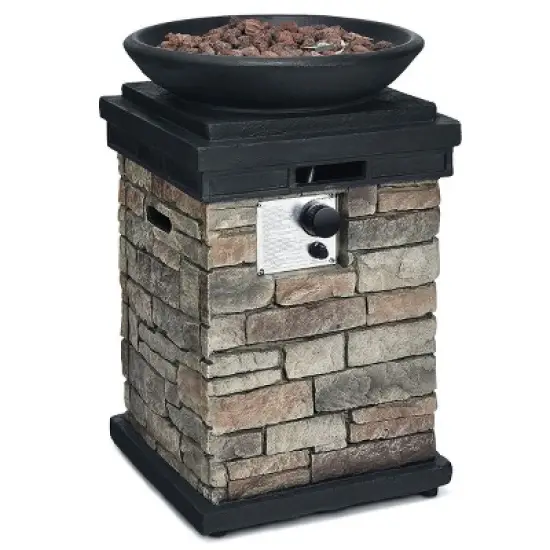 Costway Patio Propane Burning Fire Bowl Column W/ Lava Rocks & Cover 40,000 BTU image {9}