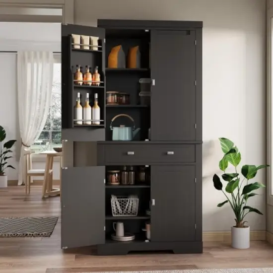 72in Tall Kitchen Pantry Cabinet, Farmhouse Large Cupboard Storage Cabinet with Adjustable Shelves 6 Door Racks for Living Dining Room Laundry image {7}