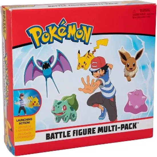 Jazwares Pokemon Battle Figure Multi Pack Set with Launching Action - Includes Ash, Pikachu, Zubat, Eevee, Ditto and Bulbasaur, 6 Pieces image {6}