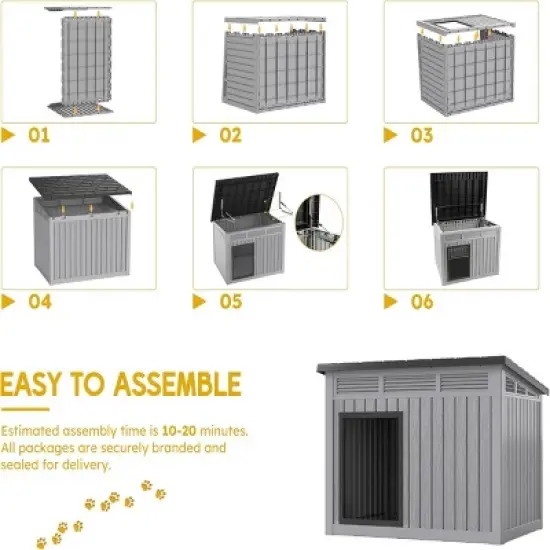 SEVOBAL Pet Crates and Houses Dog House Easy Assembly Open Roof Cleaning Weatherproof Spacious for Indoor and Outdoor, Gray, 42.87"*32.95"*31.61" image {4}