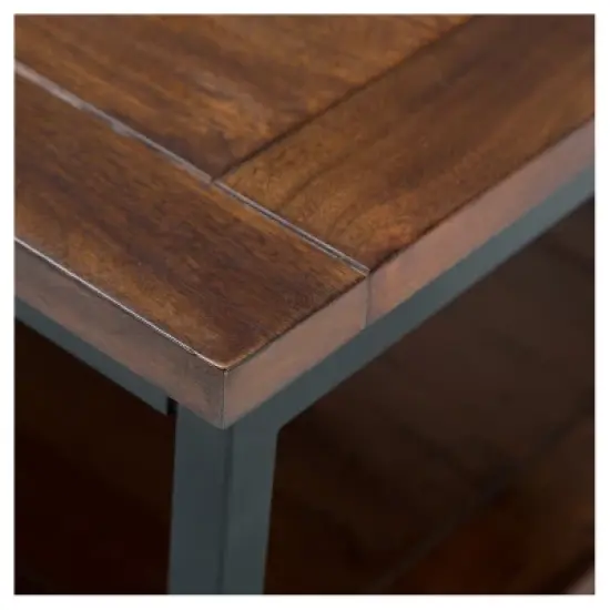 WyndenHall 48" Rhonda Solid Mango Wood Coffee Table Dark Cognac Brown: Rectangle, Lacquered Finish, Metal Hardware image {4}