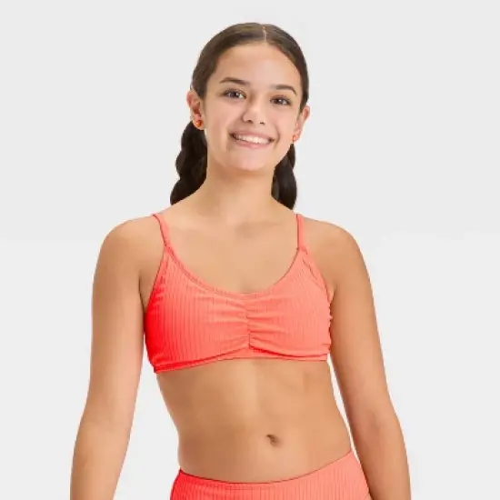 Girls' Solid Bikini Swim Top - art class&trade; Coral Orange image {3}