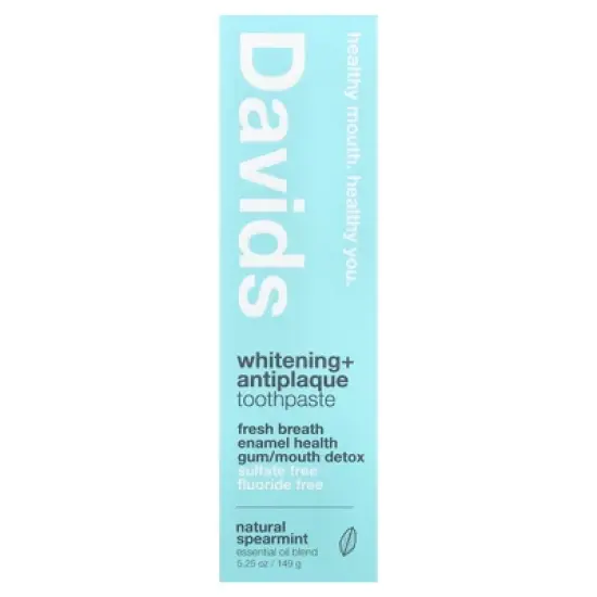 Davids Whitening + Antiplaque Toothpaste, Natural Spearmint , 5.25 oz (149 g) image {1}